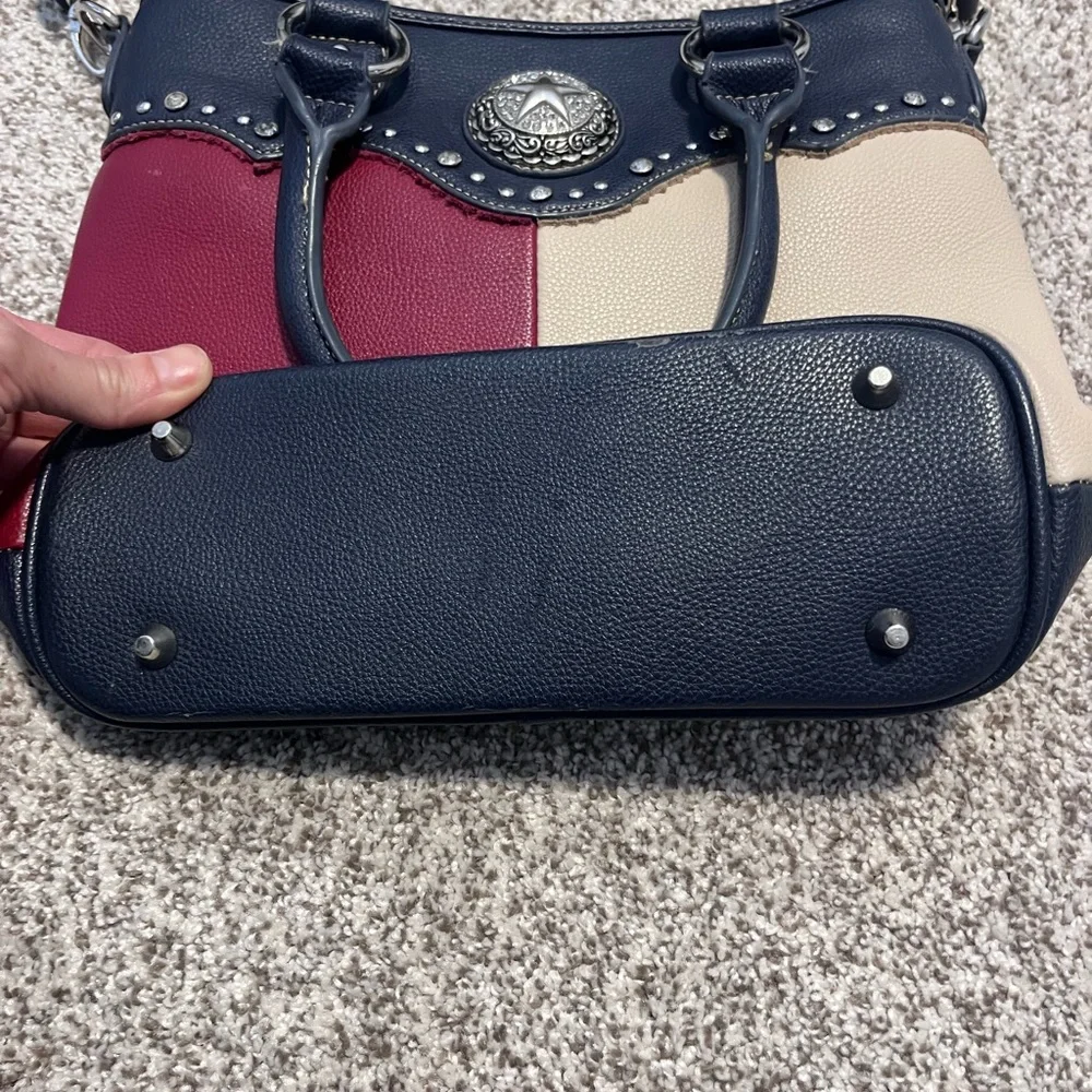 Montana West Patriotic Western Satchel Purse Red White Blue Studded Concho Bag - Picture 4 of 15
